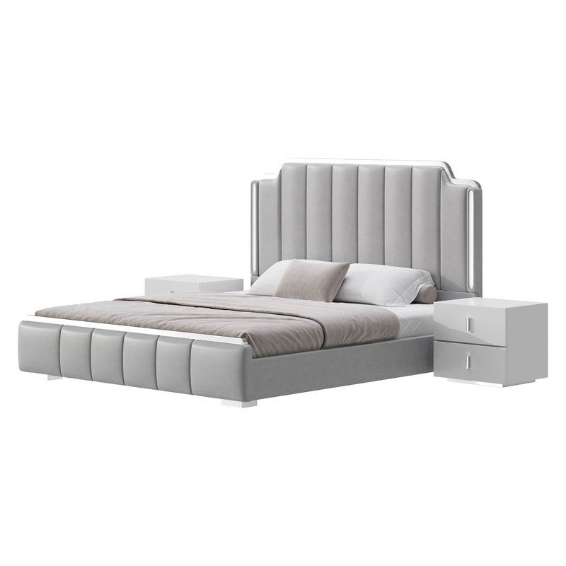 Glam Beige Upholstered Bed Image 9