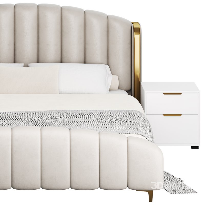 Glamorous Beige Upholstered Wingback Bed Image 9