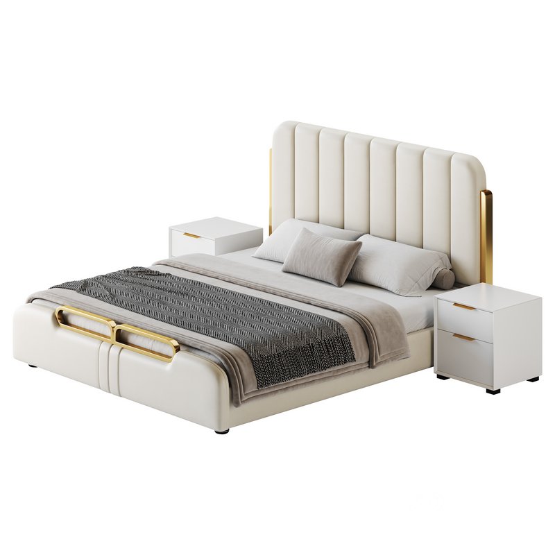 Upholstered Headboard Bed Frame Modern Panel Bed I Image 8