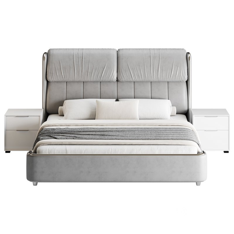 Elegant White Pine Wood Panel Bed Image 9