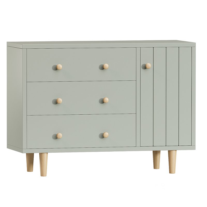 Finn Wide Sage Green Wood 3-Drawer Kids Dresser with Door Image 3