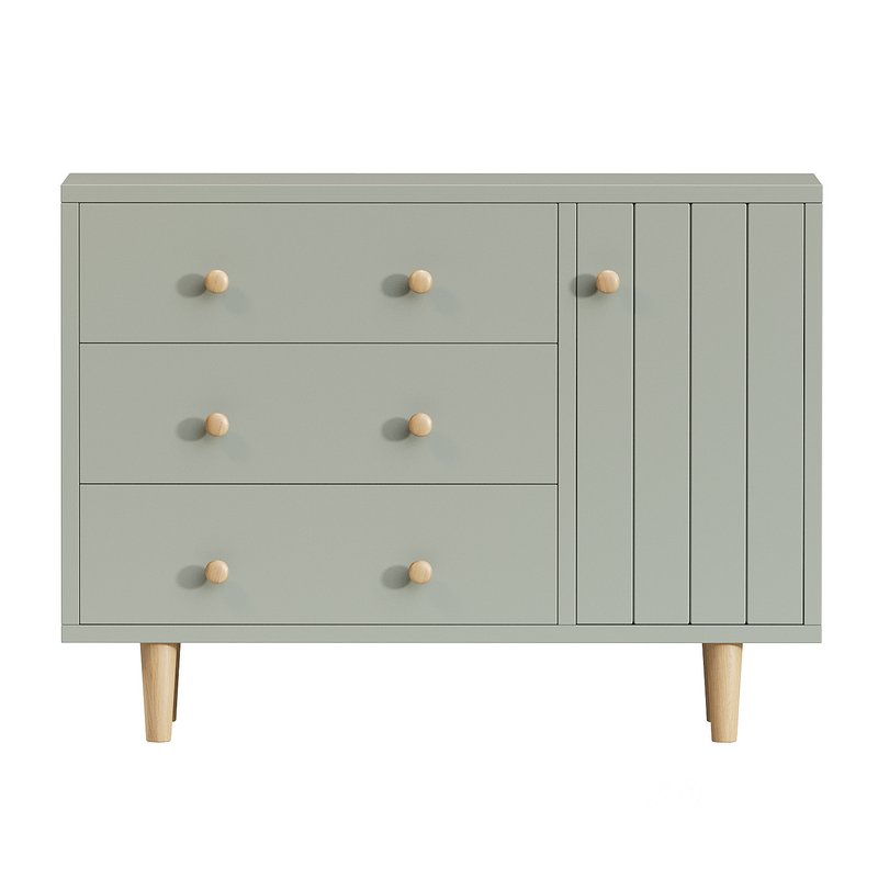 Finn Wide Sage Green Wood 3-Drawer Kids Dresser with Door Image 1