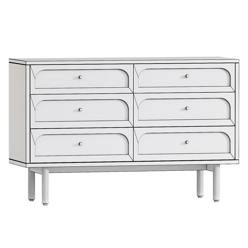 Maren Olive Green and Cane Wood 6-Drawer Dresser Image 3