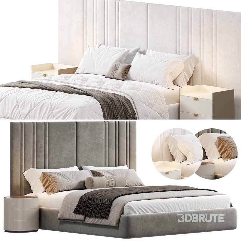 Medburn Wide Headboard Panel Stripe Bed by amore Image 1