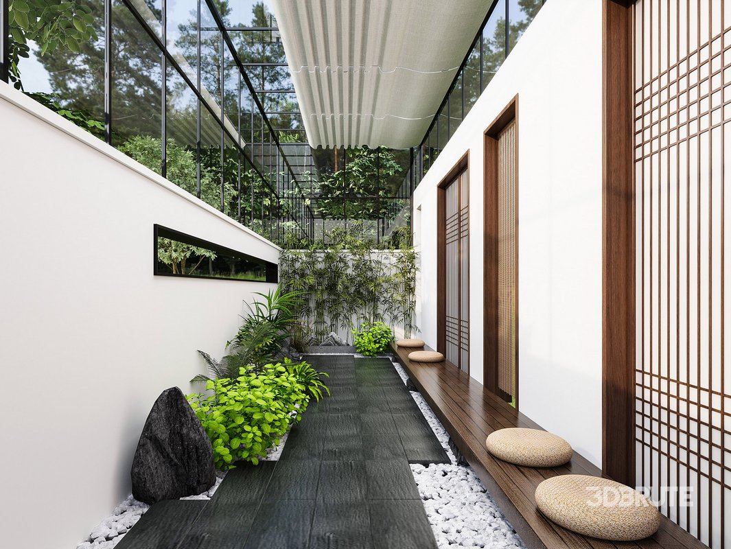 Modern courtyard landscape trees, flowers, and plants Image 1