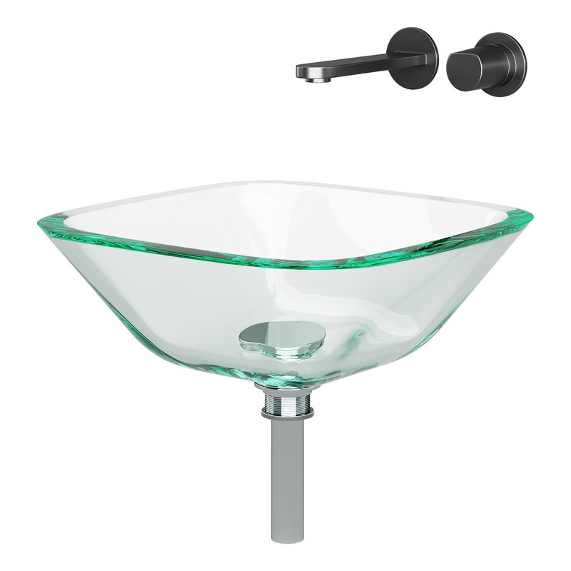 Square Glass Bathroom Vessel Sink with Drain Mini Bath Bowl Image 10