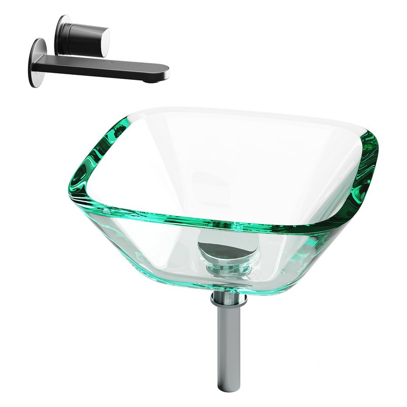 Square Glass Bathroom Vessel Sink with Drain Mini Bath Bowl Image 12