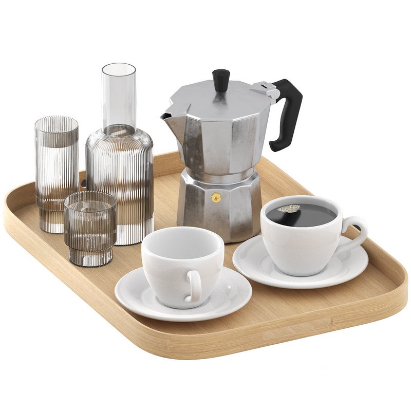 rectangular tray of coffee and water Image 1
