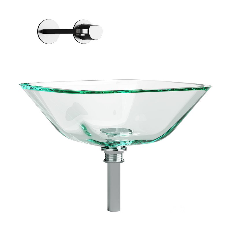 Square Glass Bathroom Vessel Sink with Drain Mini Bath Bowl Image 14