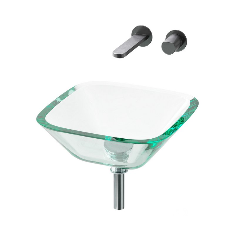 Square Glass Bathroom Vessel Sink with Drain Mini Bath Bowl Image 1