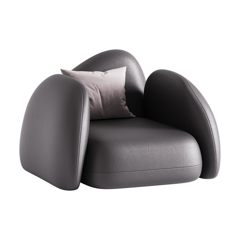 Modern Black Leather Armrest Standard Armchair Image 1