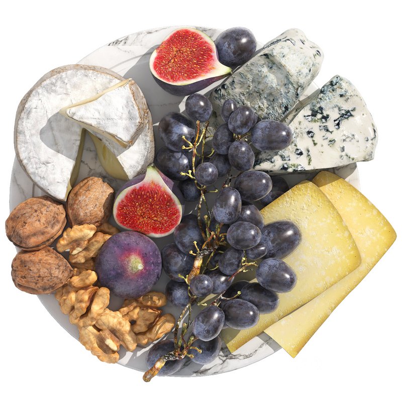 cheese plate with grapes figs and walnuts Image 1