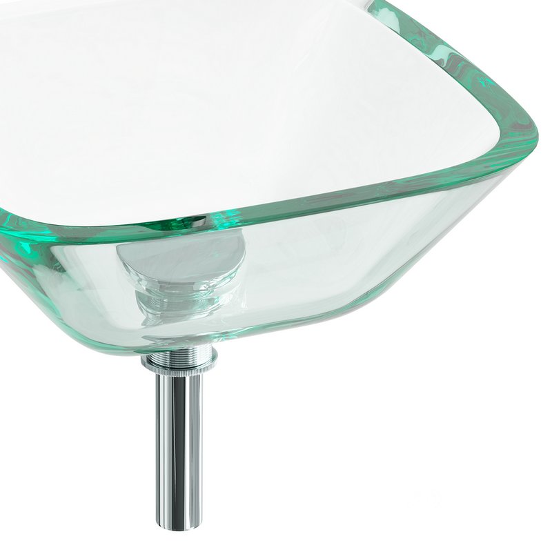 Square Glass Bathroom Vessel Sink with Drain Mini Bath Bowl Image 2