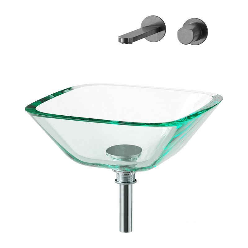 Square Glass Bathroom Vessel Sink with Drain Mini Bath Bowl Image 4
