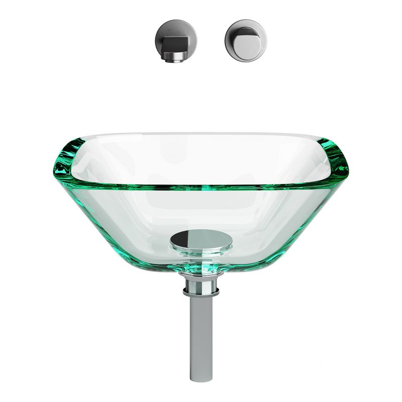 Square Glass Bathroom Vessel Sink with Drain Mini Bath Bowl Image 8