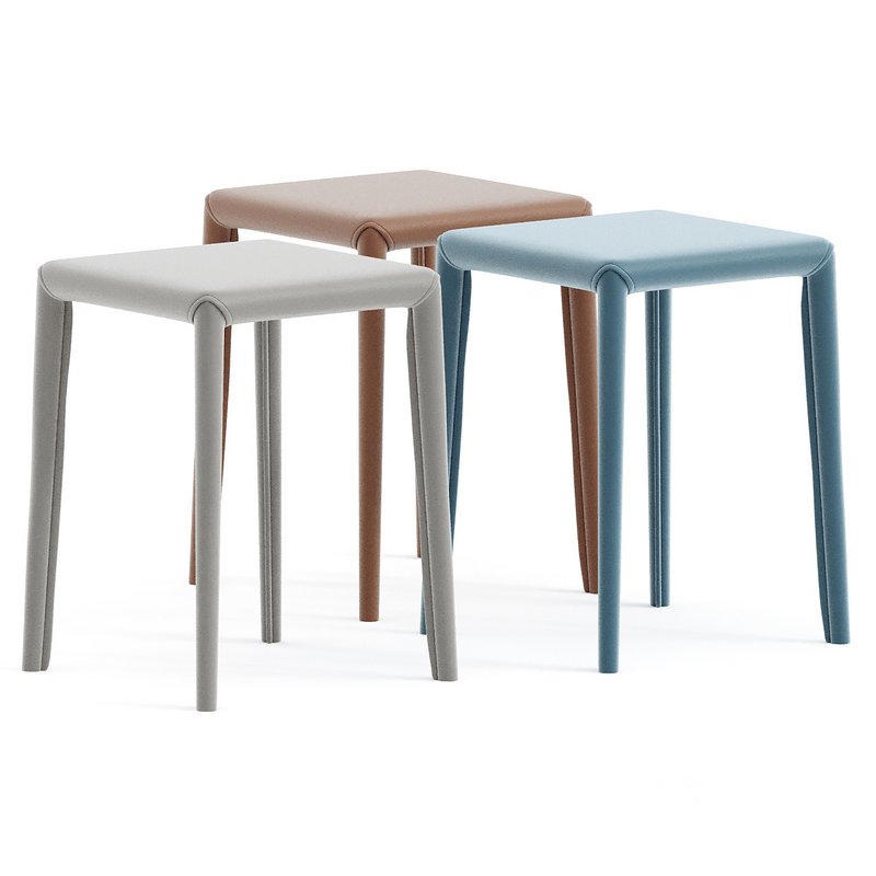 Modern Upholstered Metal Accent Stool with Backless Design and Stackable Legs Image 2