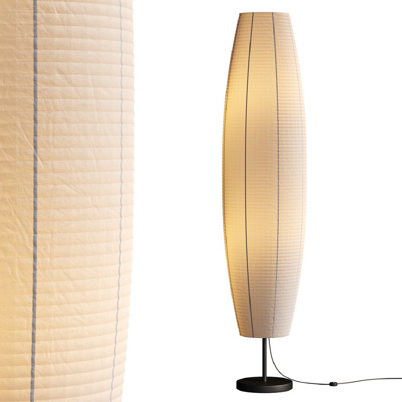 Silver-gray metal round base white paper floor lamp Image 1