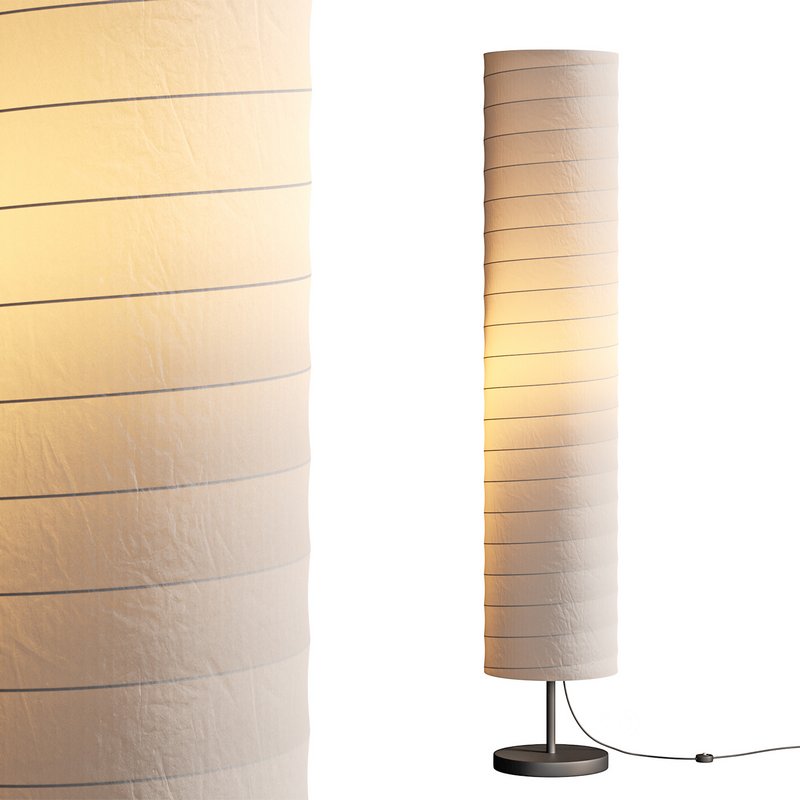 Silver-gray metal round base white paper floor lamp Image 2