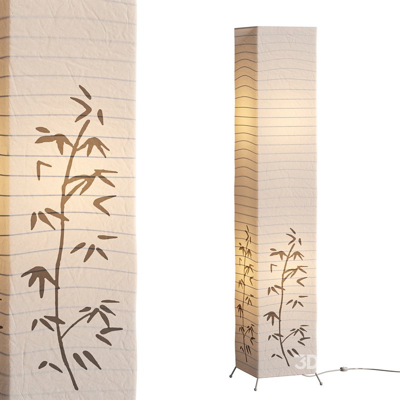 Bamboo printed white paper floor lamp Image 1
