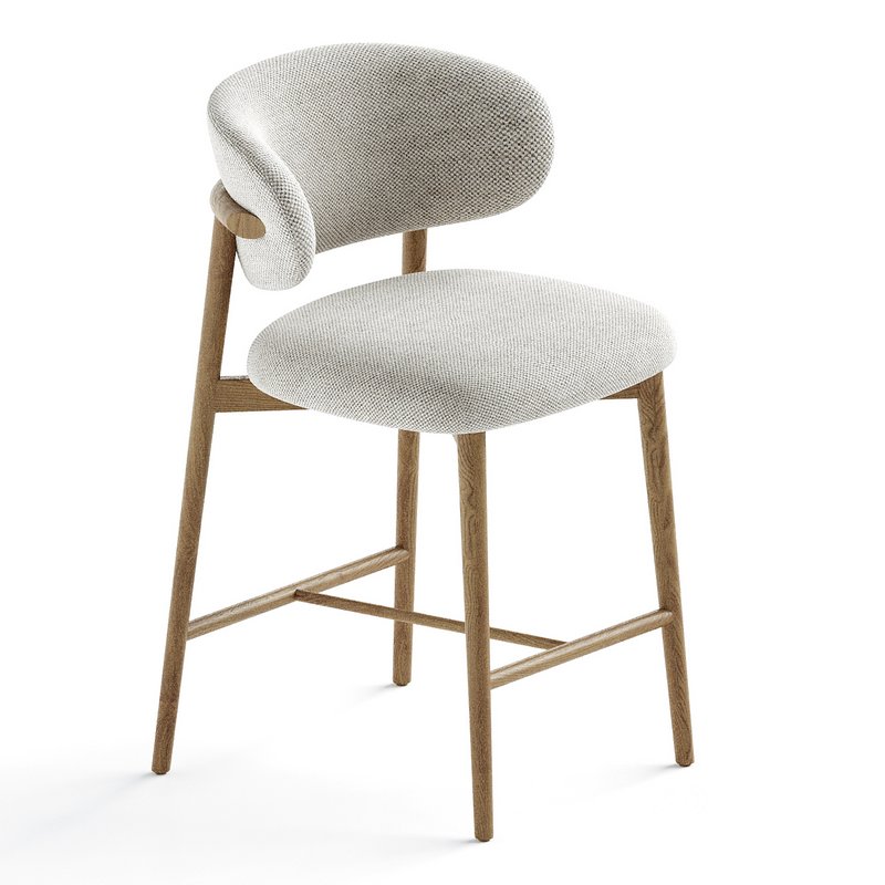 Curved Linen Backrest Bar Stools Image 1