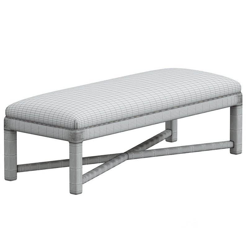 Vintage Parsons Upholstered Bench With Stretcher Image 3