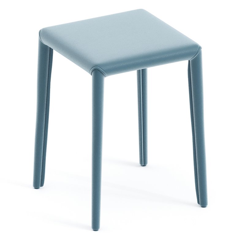 Modern Upholstered Metal Accent Stool with Backless Design and Stackable Legs Image 1