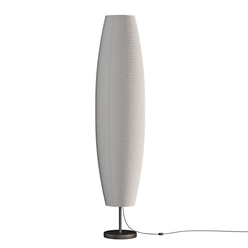 Silver-gray metal round base white paper floor lamp Image 2