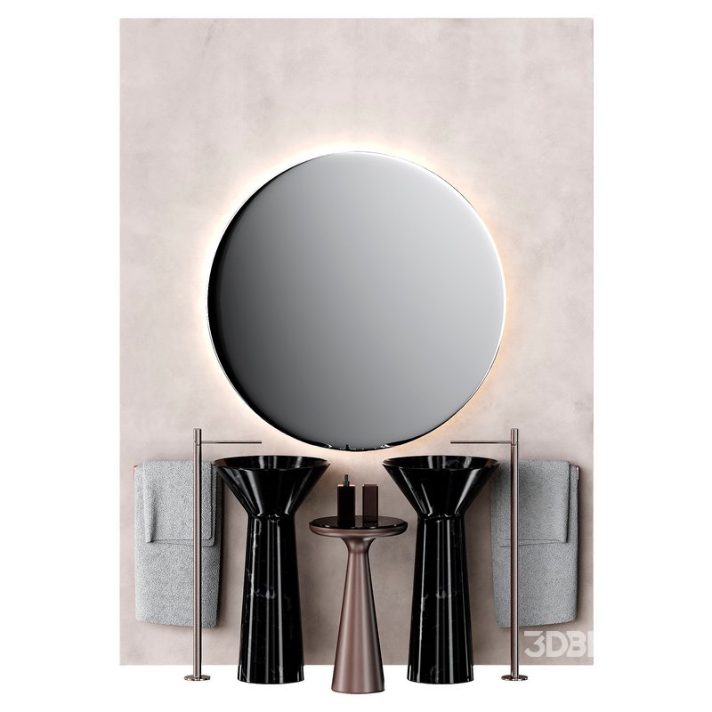 Bathroom furniture with round mirror Image 1