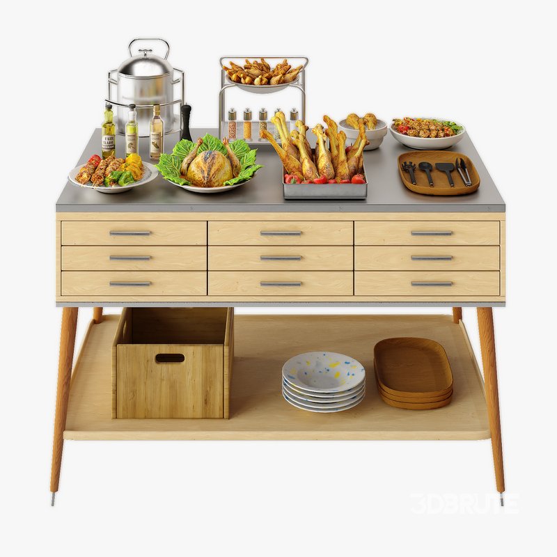 Food Serving Table with Poultry Dishes Image 1