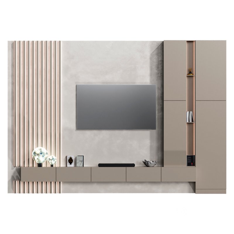 Minimalistic TV wall with a stone surface Image 1