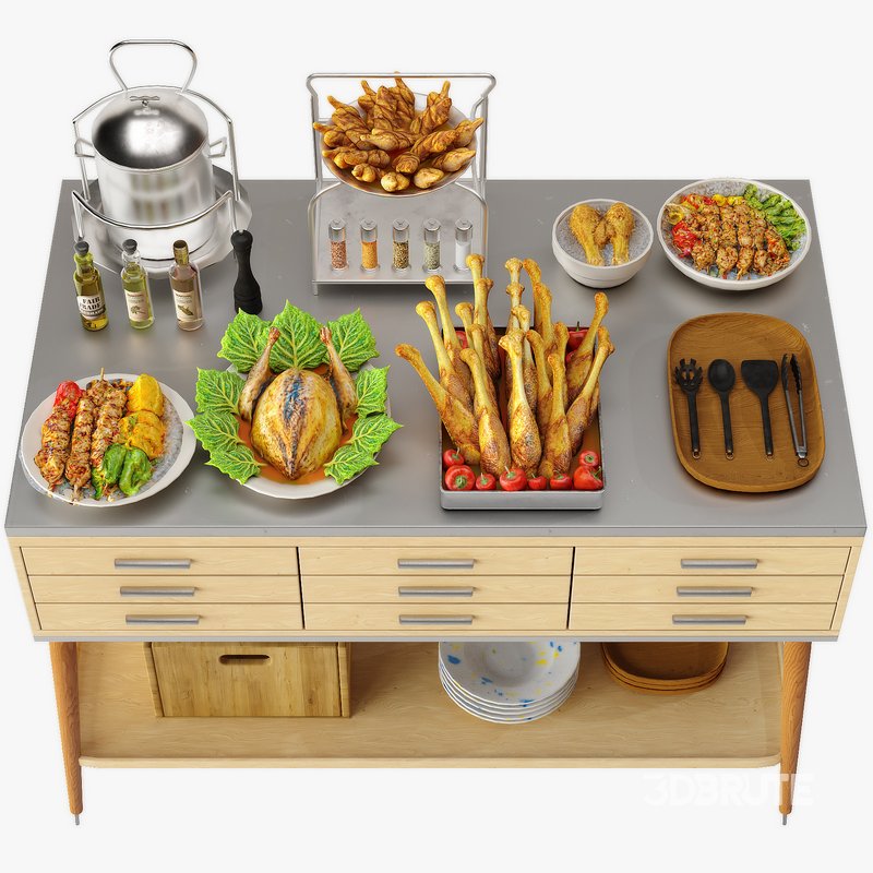 Food Serving Table with Poultry Dishes Image 3