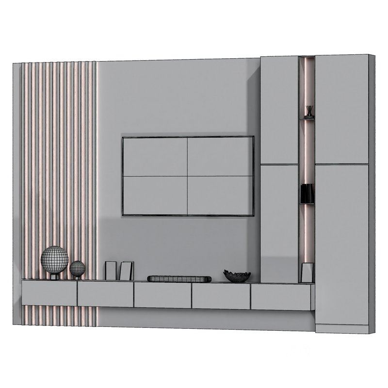 Minimalistic TV wall with a stone surface Image 4