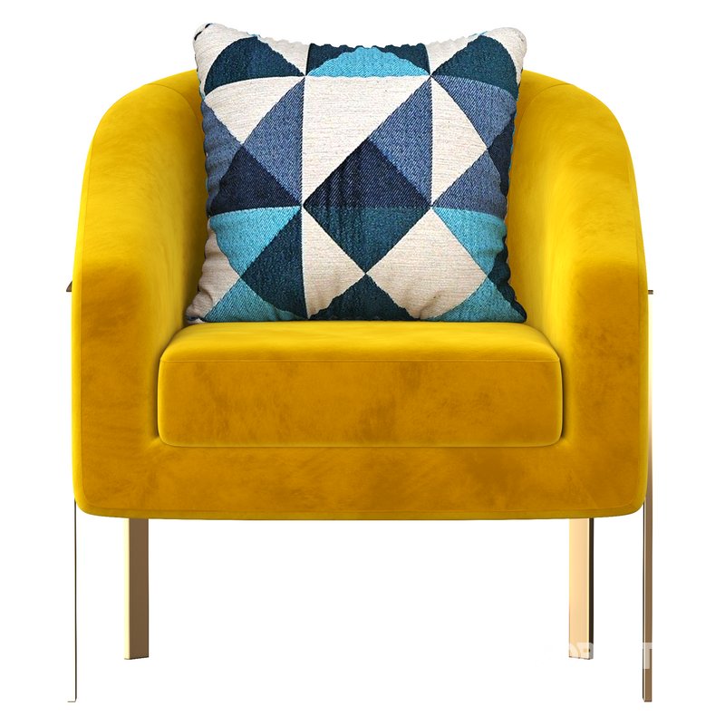 Modern Accent Chair Cotton&Linen Upholstered Metal in Gold Image 1