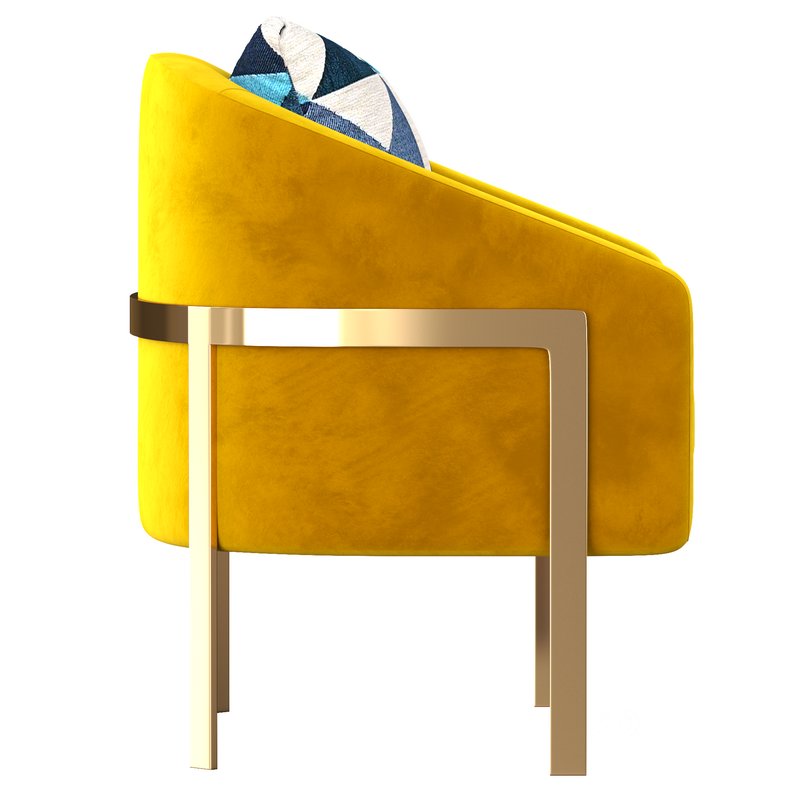 Modern Accent Chair Cotton&Linen Upholstered Metal in Gold Image 2