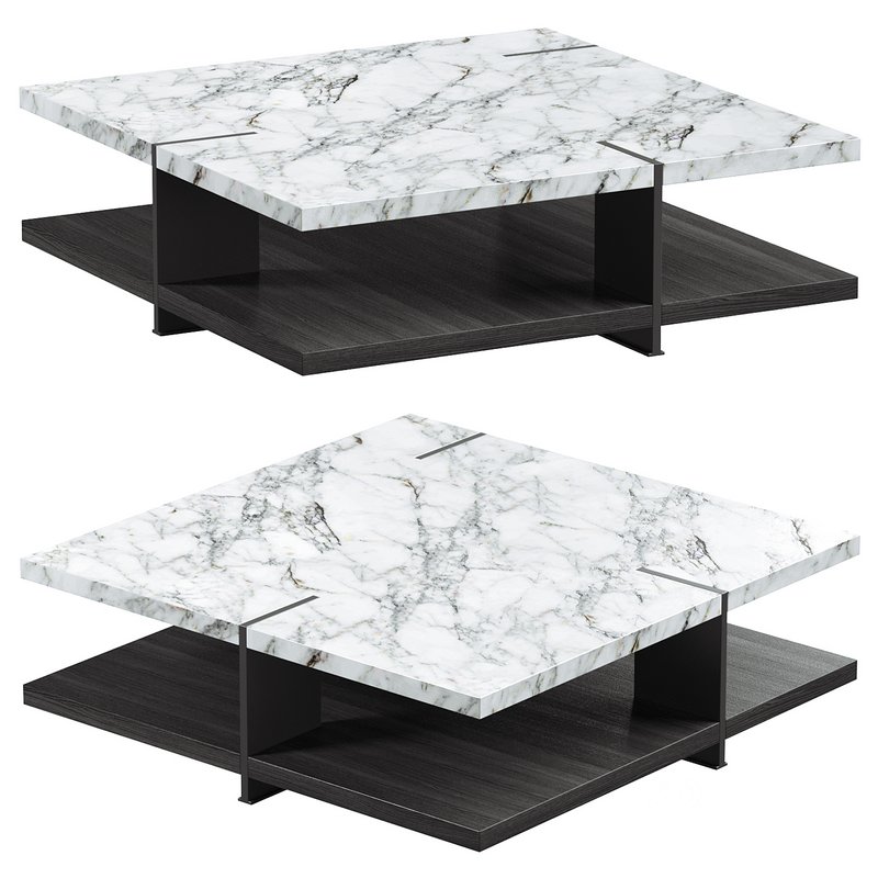 Natural Marble & Wood Coffee Table Image 1