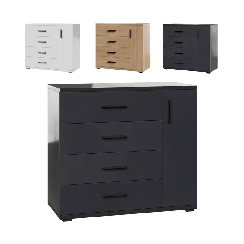 Komod INNOVO White Black Wood Image 1