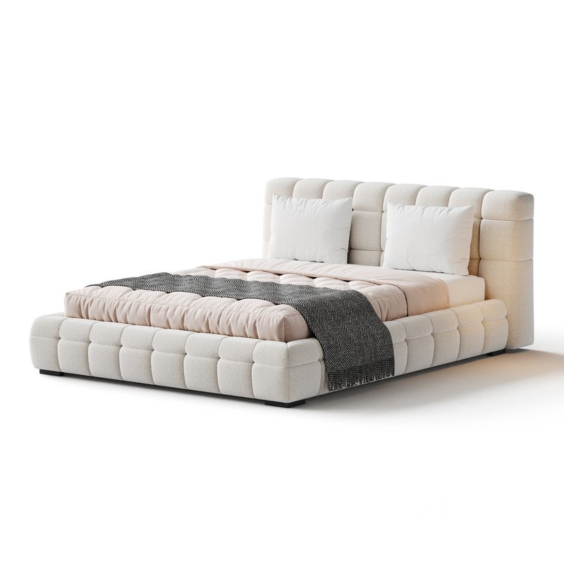 Addie White Boucle Minimalist Modern Bed Image 11