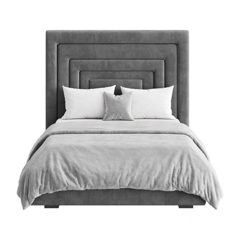 Maklaine Contemporary Navy Velvet Full Bed Image 12