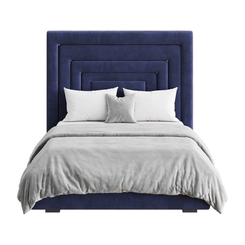 Maklaine Contemporary Navy Velvet Full Bed Image 13