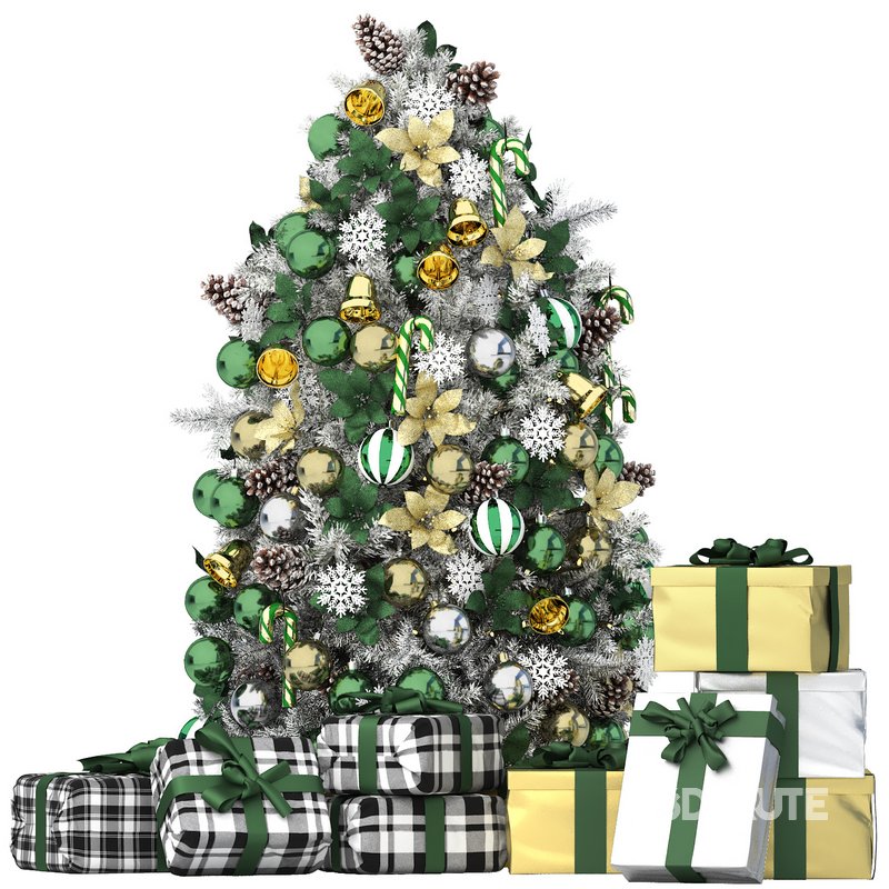 christmas tree with green ornaments Image 1