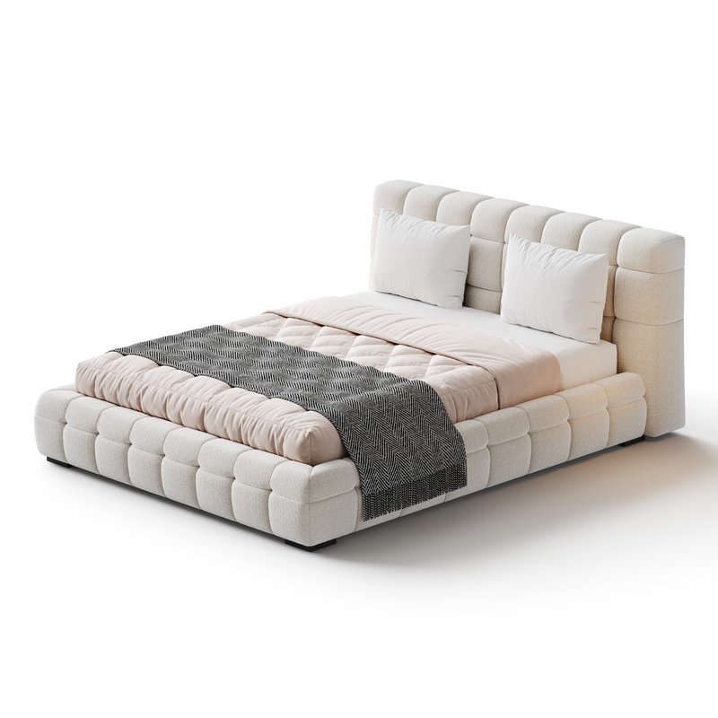 Addie White Boucle Minimalist Modern Bed Image 2