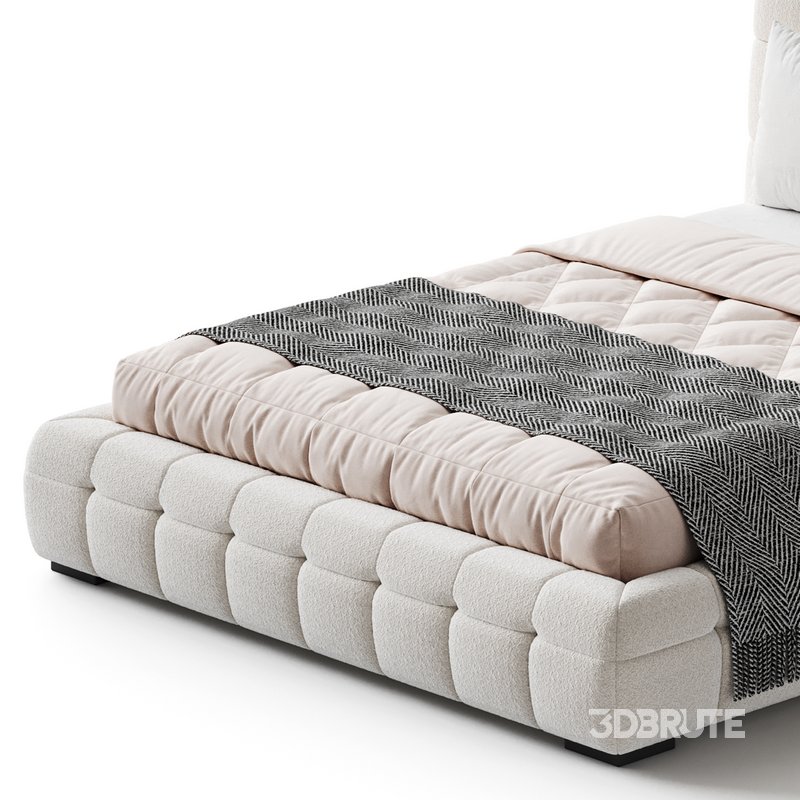 Addie White Boucle Minimalist Modern Bed Image 3