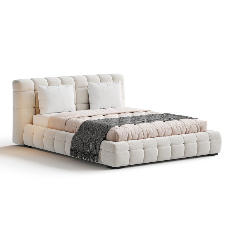 Addie White Boucle Minimalist Modern Bed Image 7