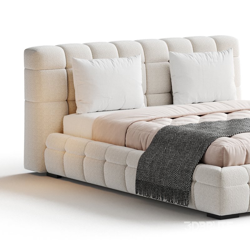Addie White Boucle Minimalist Modern Bed Image 8