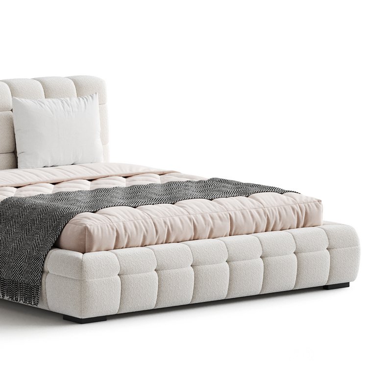 Addie White Boucle Minimalist Modern Bed Image 10