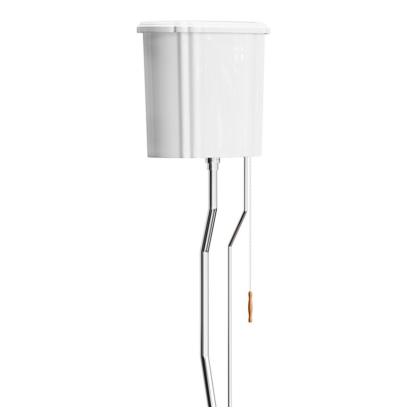 White High Tank Toilet with Round Bowl Chrome Plate Z-Pipe Image 9