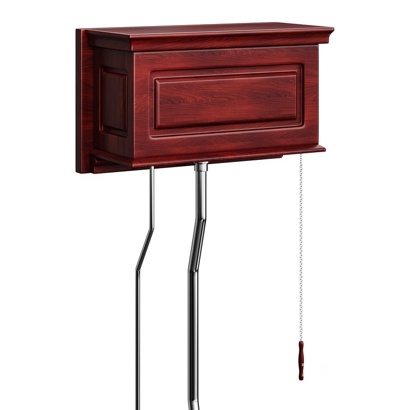 Dark Oak High Tank Pull Chain Toilet Wooden Tank Round Bowl Image 10