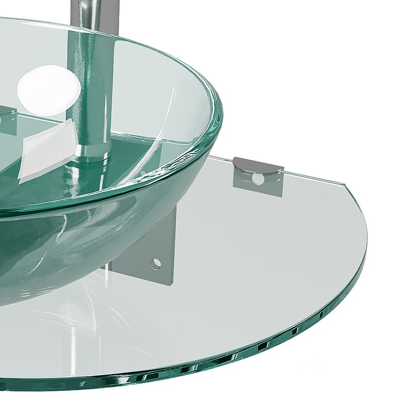 Corona 27 7 8 Glass Wall Mounted Bathroom Sink with Round Counter Faucet and Drain Image 10