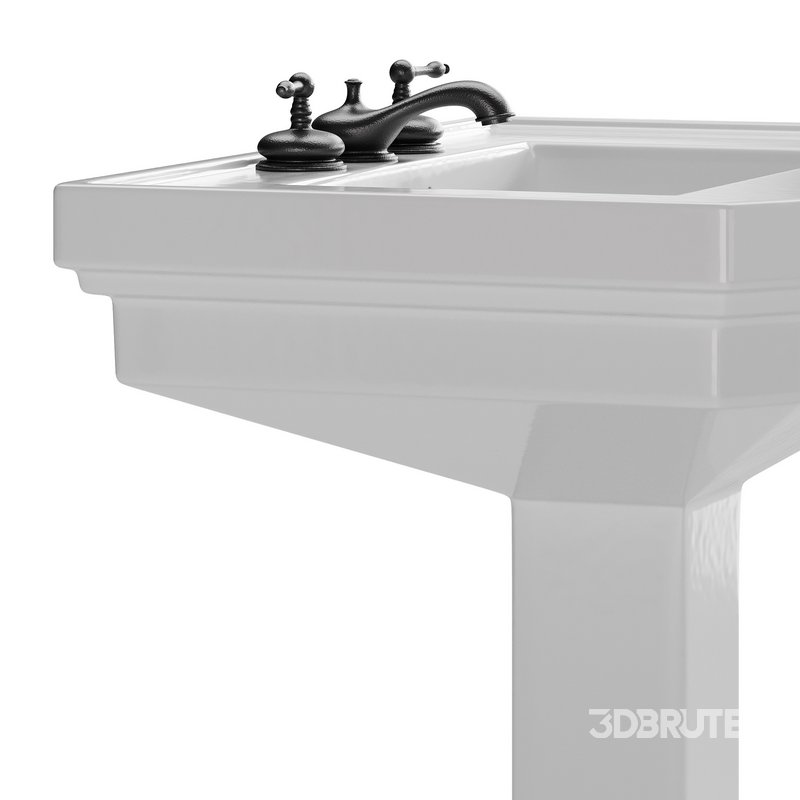 White Large Vitreous Victorian Pedestal Sink with Widespread Black Belle Faucet Image 10