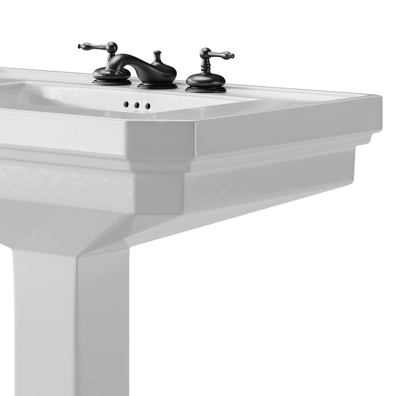 White Large Vitreous Victorian Pedestal Sink with Widespread Black Belle Faucet Image 11